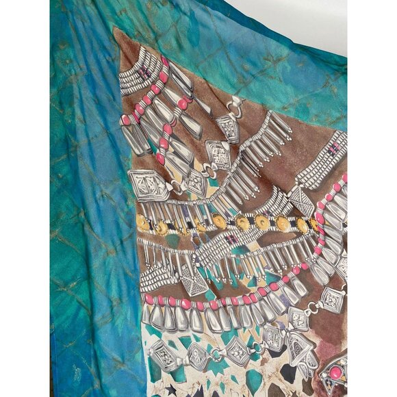 King Tut Exhibit  Silk Blend Scarf With Intricate Jewel-Inspired Motif & Turquoi - Picture 6 of 16
